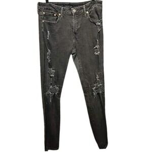 Mens American Eagle Black Distressed Ripped Skinny Jeans PunK Fashion